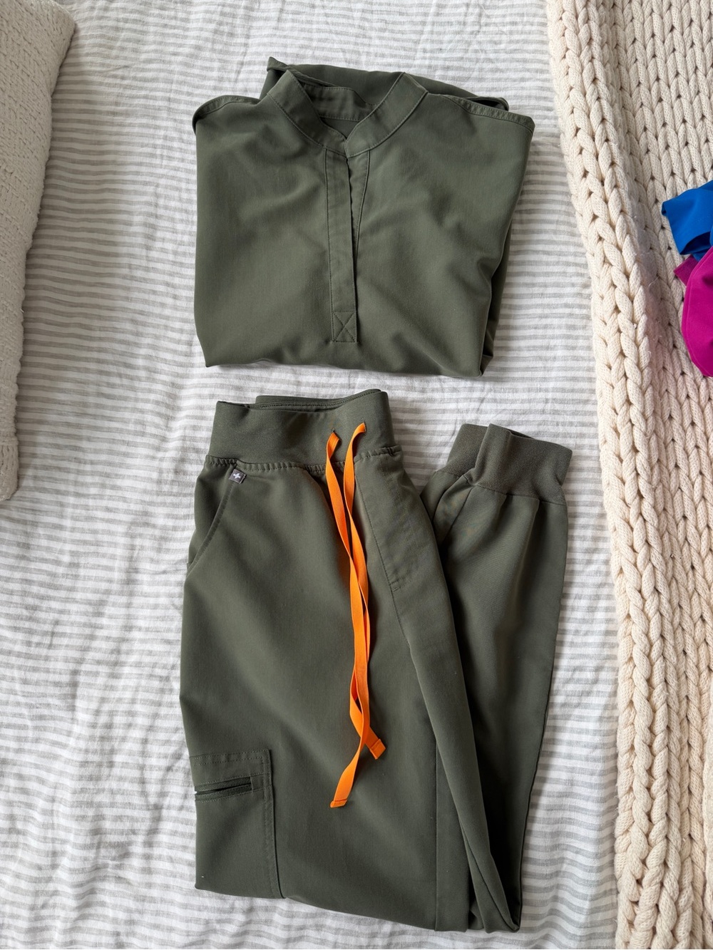Figs Olive Green Joggers with Orange Drawstring